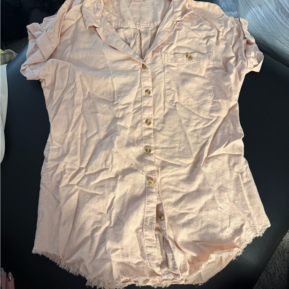 Altar'd State Pale Peach Short Sleeve Button-Front Shirt